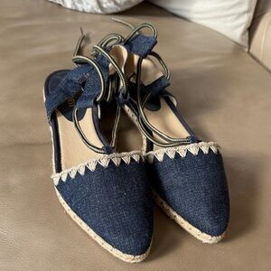 Nine West Unah Navy Denim Lace-up Espadrille Flats